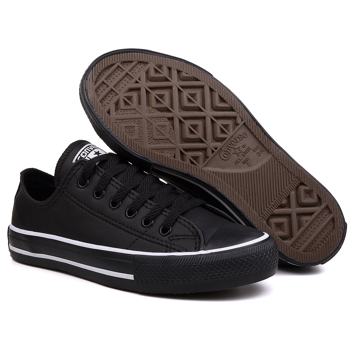 Tênis Converse All Star Preto Couro Sintetico Feminino e Masculino