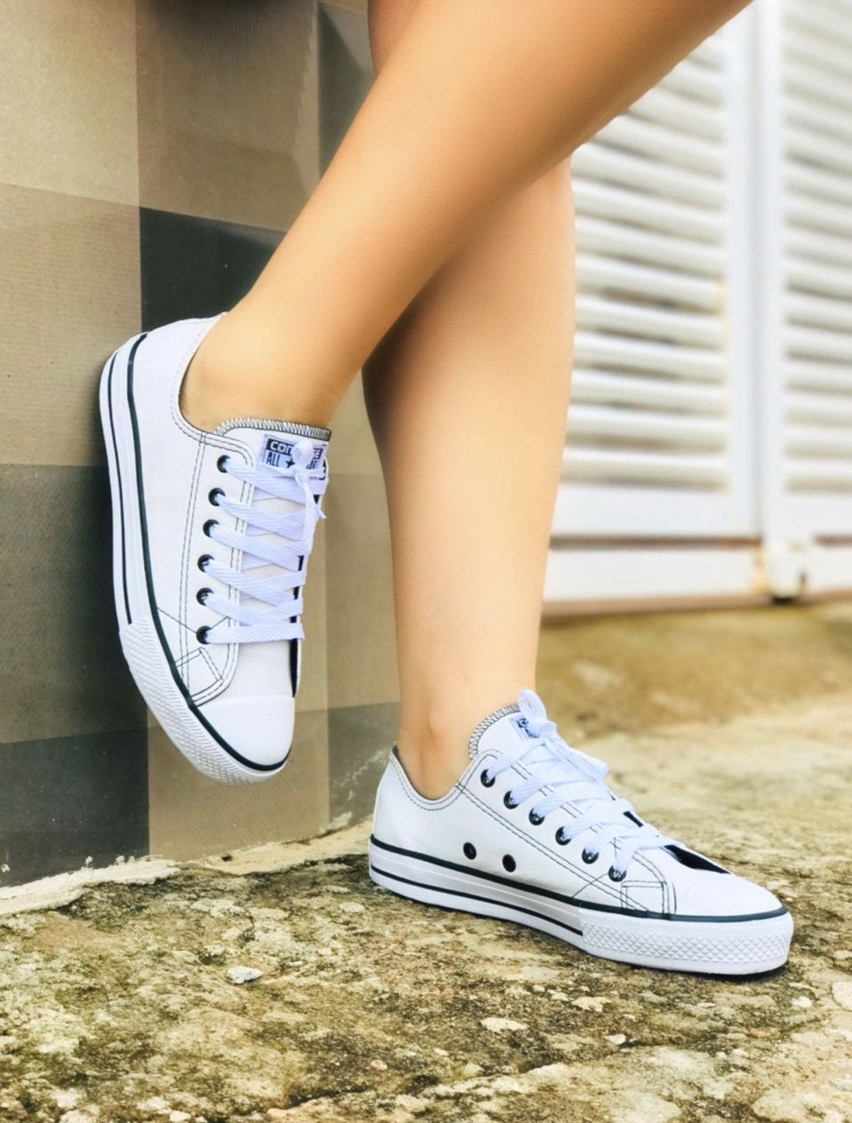 Tênis Converse All Star Branco Lona Feminino e Masculino sola baixa